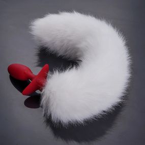 Анальна вібропробка з ротацією UPKO з натуральним лисячим хвостом і пультом, білий, 6,6 х 3 см Sex Aura