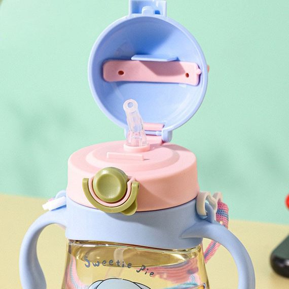 Дитячий поїльник-непроливайка "Динозавр" (410 мл) із силіконовою трубочкою, ручками та ремінцем Зелений | Зображення 3