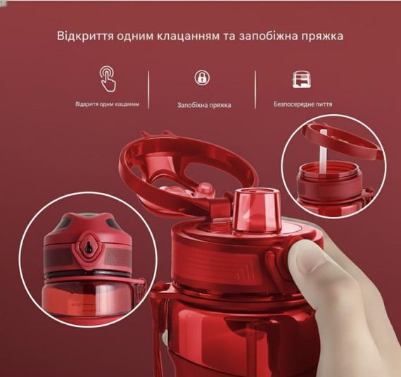 Пляшка KANGZYUAN 450 мл — Червона Tritan BPA-free, ударостійка, спортивна з ергономічною кришкою | Зображення 5