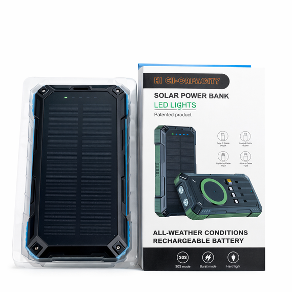 Мощный туристический Power Bank 50000 mAh с солнечной батареей, беспроводной зарядкой и 4 встроенными кабелями (Fast Charge 22.5W) | Зображення 3