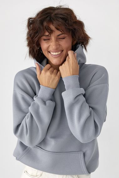 Утеплене худі з написом на спині - сірий цвет, M (є розміри) | Зображення 4