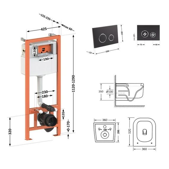 Готове рішення Qtap для ванної кімнати: підвісний унітаз Gemini Ultra Quiet 520×360×350 + комплект інсталяції Nest 4 в 1 | Зображення 1