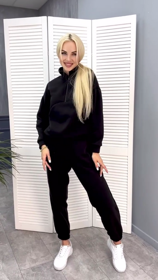 Женский теплый спортивный костюм на флисе, GF5699 цвет черный, размер 42/44