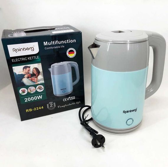 Електрочайник дисковий Rainberg RB-2244 2000 Вт 2л, стильний електричний чайник. VJ-761 Колір: блакитний