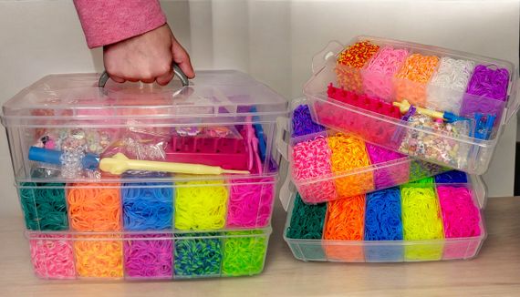 Набір гумок для плетіння 20000 шт Loom Bands - 3 яруси у кейсі з верстатом, гачками, шармами та намистинами | Зображення 1