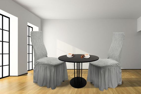 Жакардові чохли на стільці Volna з спідницею Світло-сірі