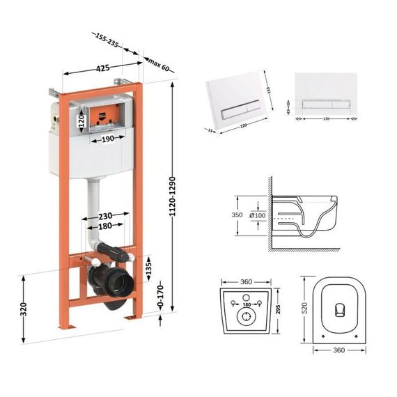 Готове рішення Qtap для ванної кімнати: підвісний унітаз Gemini Ultra Quiet 520×360×350 + комплект інсталяції Nest 4 в 1 | Зображення 1