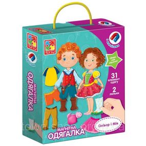 Детская игра "Магнитная Одевалка Оливер и Мия" VT3702-12, 2 куклы, 31 магнитный элемент
