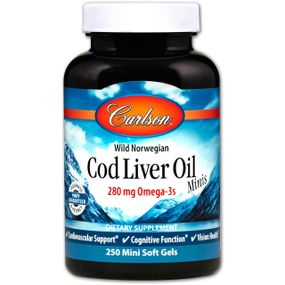 Норвезький риб&#039;ячий жир, Cod Liver Oil, Carlson, 250 міні гелевих капсул