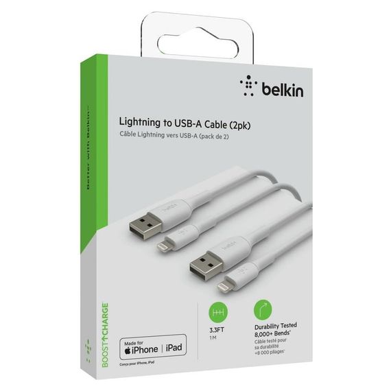 Дата кабель USB 2.0 AM to Lightning 1.0m 12W PVC (2 Pack) White Belkin (CAA001BT1MWH2PK) | Зображення 6
