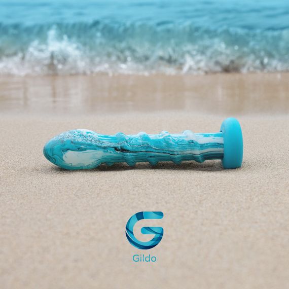 Скляний дилдо Gildo Ocean Wave, з силіконовою основою | Зображення 6