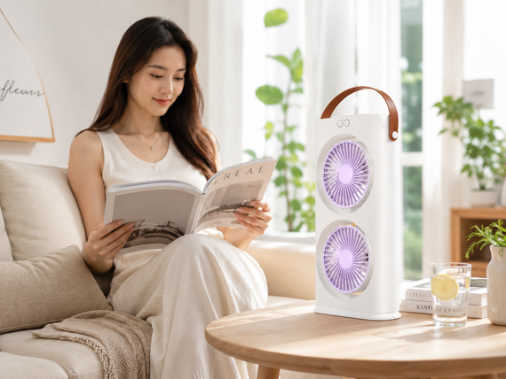 Настільний вентилятор Double-ended Spray Fan 1200 мАг / Акумуляторний портативний вентилятор з пультом та LED-підсвічуванням | Зображення 1