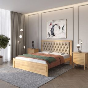 Двоспальне дерев'яне ліжко Mebigrand Торонто Т3 Горіх світлий/Аляска 23 (бежевий) 180х200 см (MBG-7805)
