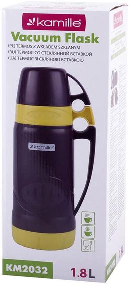 Термос Kamille Glass Violet 1800мл дзеркальна колба і 2 чашки | Зображення 4