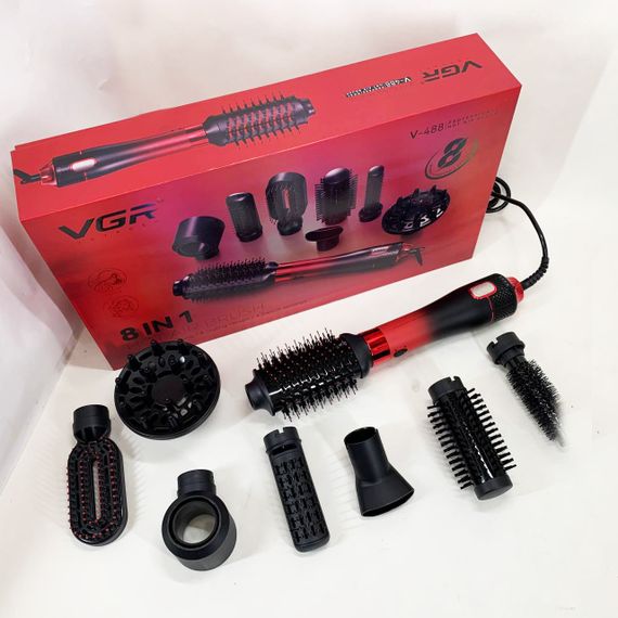 Фен-щітка стайлер VGR 8 в 1 V-488. Колір: червоний | Зображення 5