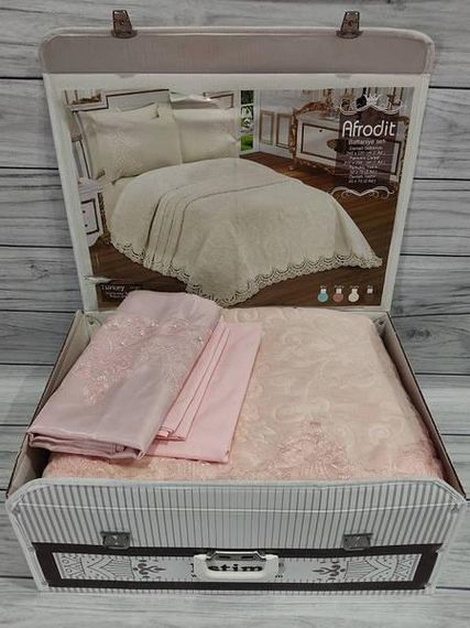 Постельное белье подарочный набор (покрывало, простынь, 4 наволочки) Estima Pudra Евро размер