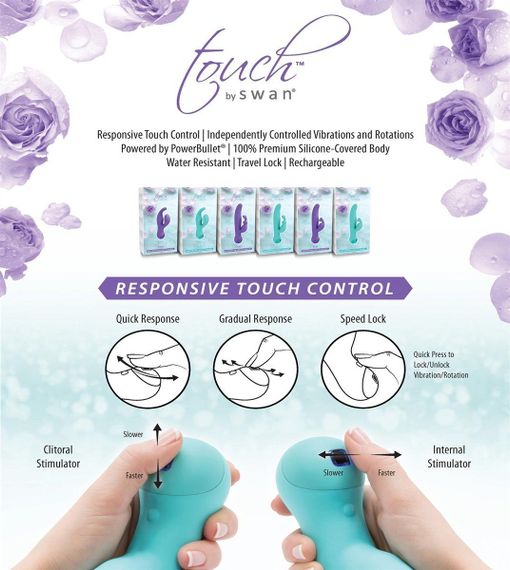 Вібратор-кролик з сенсорним управлінням і ротацією Touch by SWAN - Duo Purple, глибока вібрація | Зображення 7
