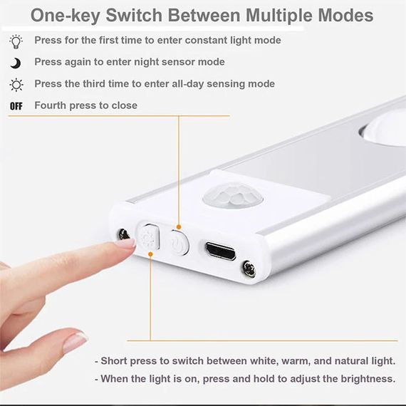 Сенсорний світильник LED з датчиком руху MZ-L1602 (40*10*800mm) White | Зображення 4