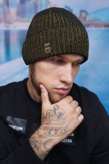 Мужская шапка «Камет» черный + оливковый