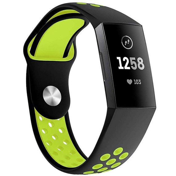 Силіконовий ремінець Primo з перфорацією для фітнес браслета Fitbit Charge 3 / 4 - Black&Green / розмір L | Зображення 1