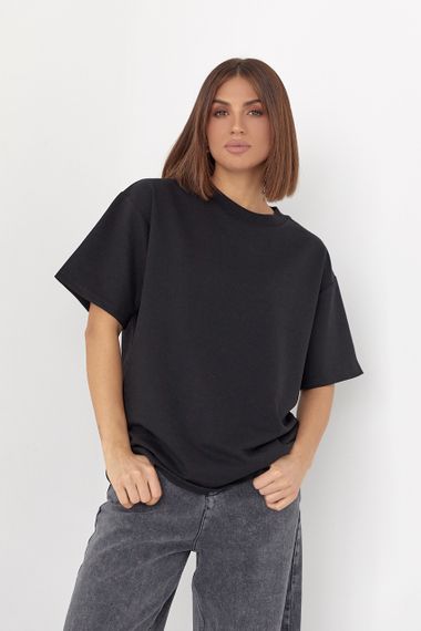 Однотонная женская футболка в стиле oversize - черный цвет, M (есть размеры)
