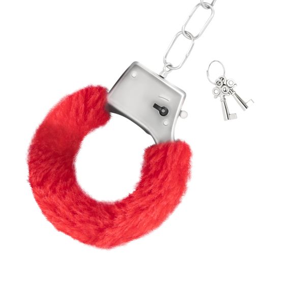 Наручники Love Cuffs Crushious металеві, з червоним хутром Sex Aura | Зображення 1