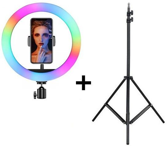 Лед-лампа кольцевая для студийного освещения Ring RGB MJ 26 26см  с пультом и штативом для фото и видео | Зображення 2