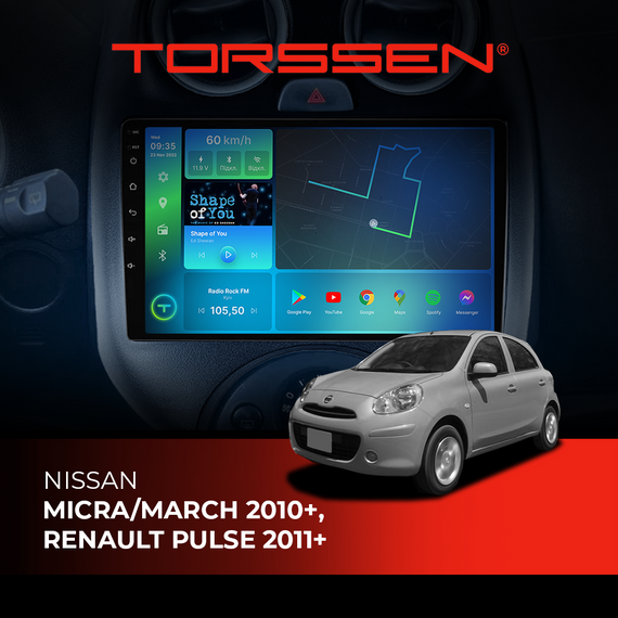 Штатна магнітола Torssen Nissan Micra/March 2010+, Renault Pulse 2011+ NF9 Carplay