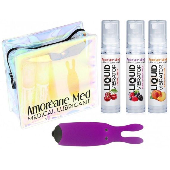 Набір з 3-х смаків стимулювального лубриканта Amoreane Med (3х10мл) і віброкулі Adrien Lastic Purple sexstyle | Зображення 1