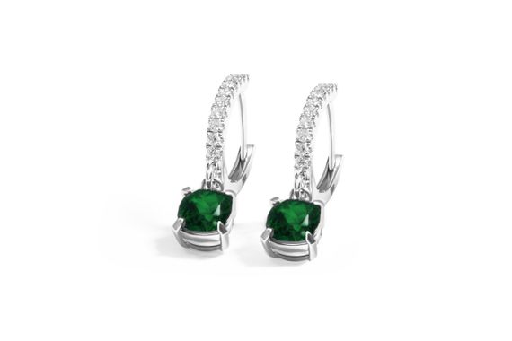 Сережки из белого золота с зелеными фианитами S-0252 Белый | Зображення 1