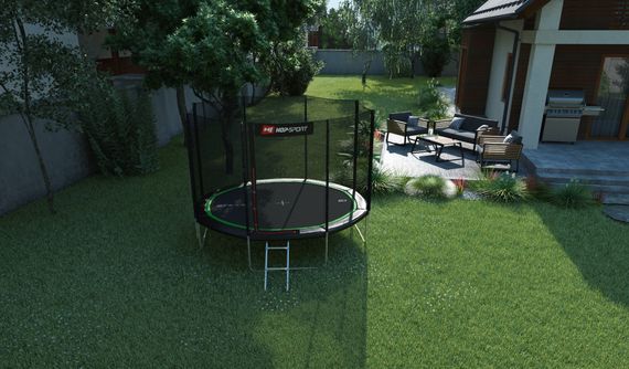 Батут Hop-Sport 10ft (305см) чорно-зелений з зовнішньою сіткою (4 ноги) | Зображення 2