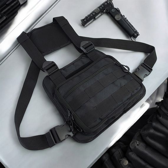 Нагрудна тактична сумка чоловіча, сумка через плече чорна розгрузка | Зображення 2
