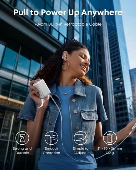 Портативний зарядний пристрій Anker Nano - 10000 mAh 45W Built-In USB-C Cable White | Зображення 4