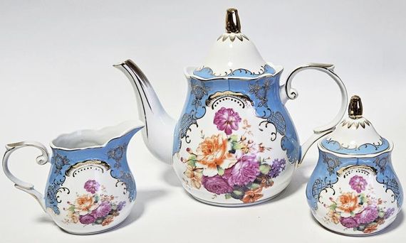 Чайний набір "Gold Tea Blue" чайник 1300мл, цукорниця та молочник