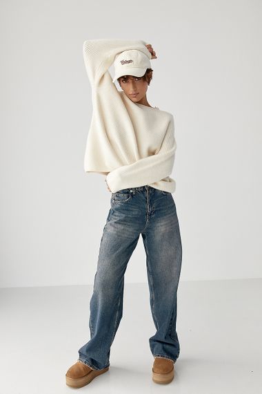 Тепла в'язана кофта з рукавами реглан - молочний цвет, ONE SIZE (є розміри) | Зображення 2