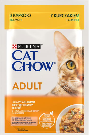 Вологий корм Purina CAT CHOW Adult для дорослих котів, курка та цукіні 85г