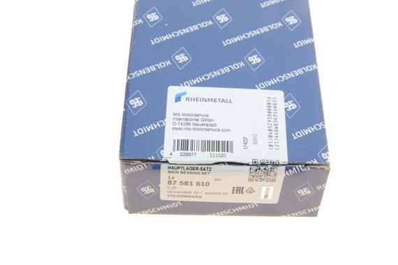 Вкладиші корінні Audi VW 1.6 1.8 2.0 PN RP AAE ABK A +0.25  87581610 | Зображення 5