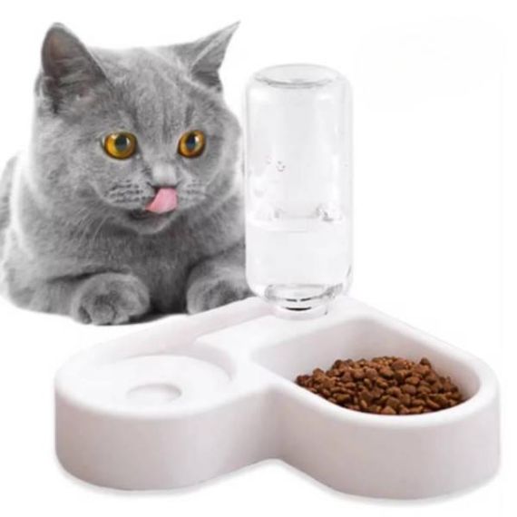 Миска та напувалка для тварин кутова з ємністю для води Біла