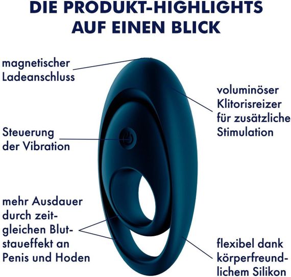 Вібрувальне кільце для пінису Satisfyer Glorious Duo зі стимуляцією яєчників і клітора, синє sexstyle | Зображення 5