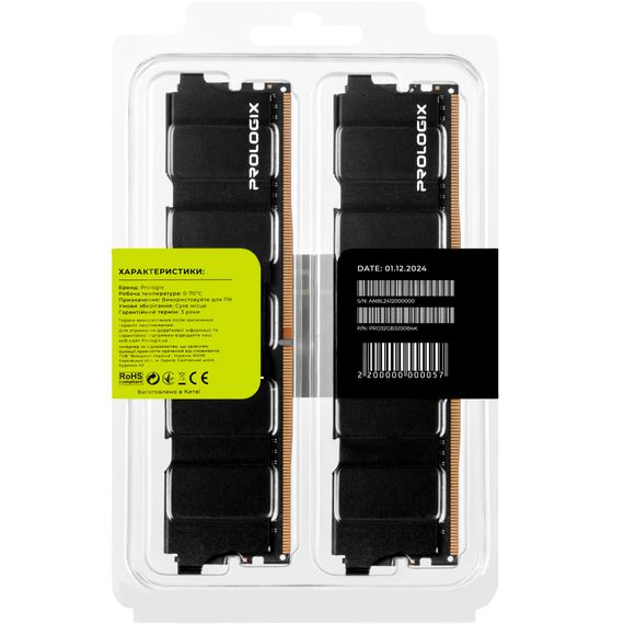 Модуль пам&#039;яті для комп&#039;ютера DDR4 32GB (2x16GB) 3200 MHz Black Prologix (PRO32GB3200B4K) | Зображення 6