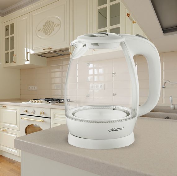 Електрочайник скляний Maestro MR-063-WHITE, 1.7 л, 2200 Вт, з підсвіткою | Зображення 1