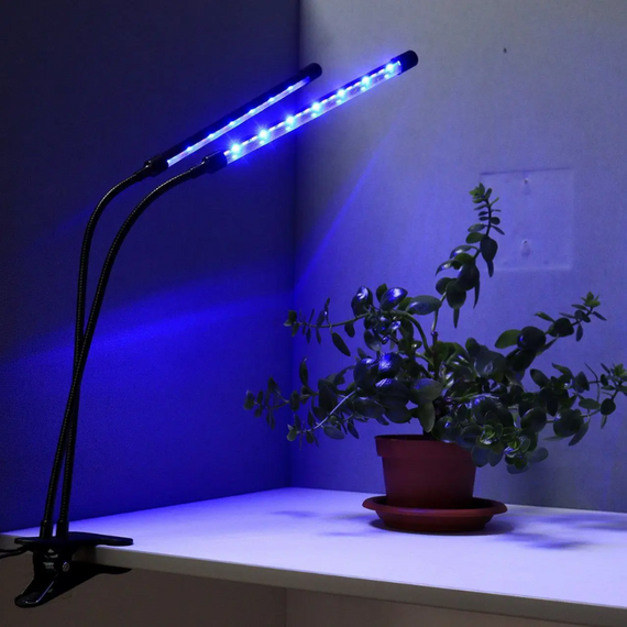 Настільна ультрафіолетова LED фітолампа на прищіпці, дві гнучкі трубки повного спектру свічення, 20 Вт. | Зображення 9