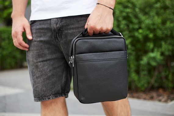 Чоловіча сумка-мессенджер на два відділення шкіряна чорна Tiding Bag 7459 | Зображення 4