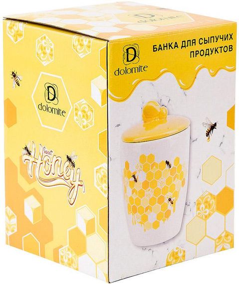 Керамічна банка-медовниця "Sweet Honey" 550мл, біла з жовтим | Зображення 1