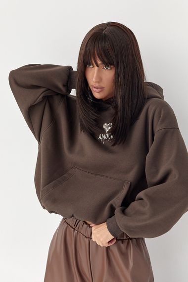 Утеплене худі з капюшоном - коричневий цвет, M (є розміри)