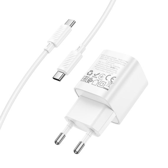 МЗП Hoco C146A Charm PD20W (1USB-C) + кабель Type-C to Type-C White | Зображення 6