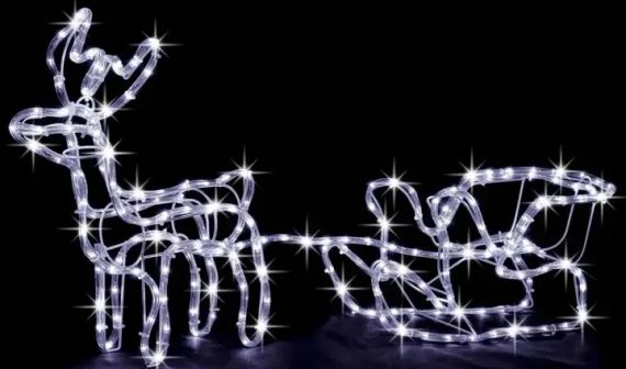 Теплий білий Вуличний новорічний олень із дюралайту маленький із санями від мережі | Зображення 2