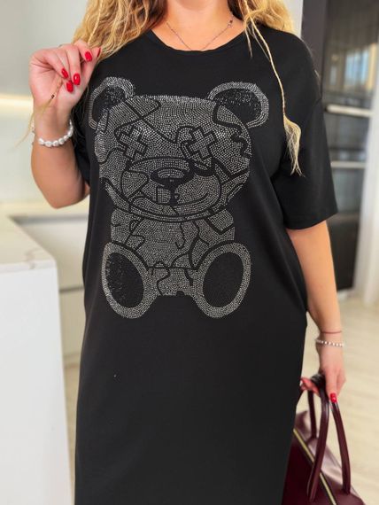 Женское платье-футболка длинное с коротким рукавом, больших и батальных размеров IS872, цвет черный, размер 50/52 | Зображення 4