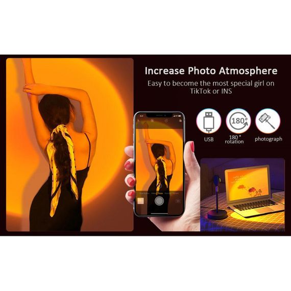 Проекционная разноцветная RGB LED лампа Sunset Lamp с эффектом заката с пультом, светильник заката/рассвета, 1 | Зображення 1