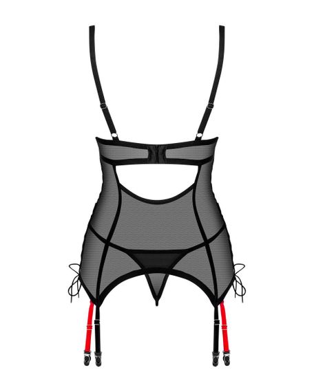 Корсет напівпрозорий XS/S Glandez Obsessive, зі стрінгами, чорний | Зображення 3